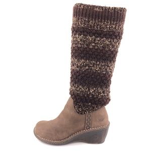 UGG Cresthaven Knit Brown Leather Wedge Winter Boots 6